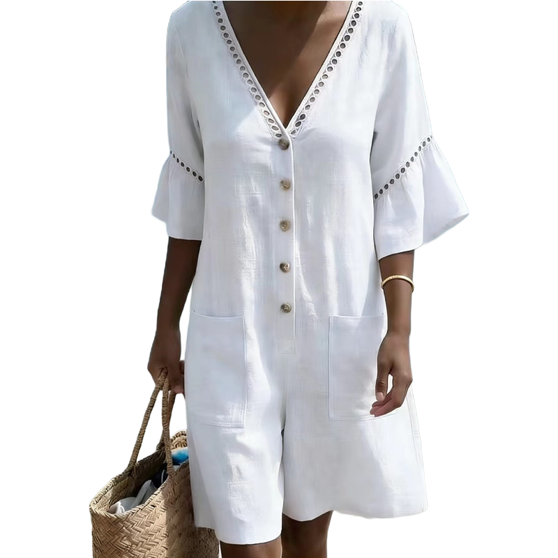 🔥Limited-time offer - Women's Summer V-Neck Jumpsuit with Bell Sleeves