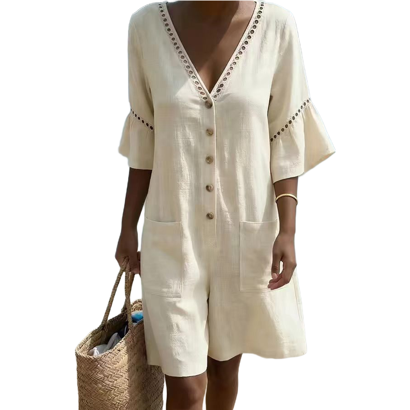 🔥Limited-time offer - Women's Summer V-Neck Jumpsuit with Bell Sleeves