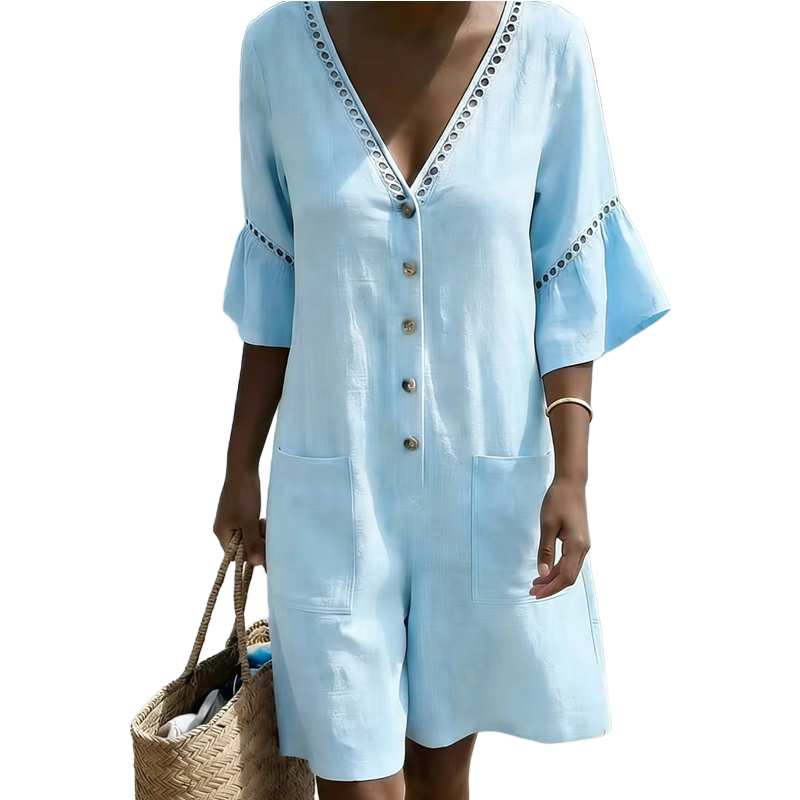 🔥Limited-time offer - Women's Summer V-Neck Jumpsuit with Bell Sleeves