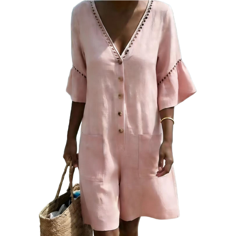 🔥Limited-time offer - Women's Summer V-Neck Jumpsuit with Bell Sleeves