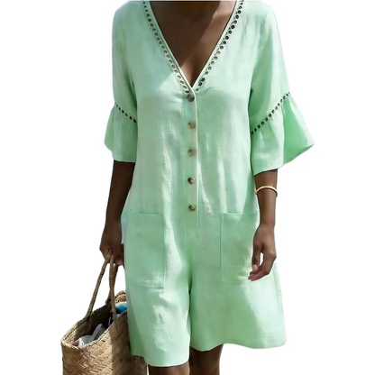 🔥Limited-time offer - Women's Summer V-Neck Jumpsuit with Bell Sleeves