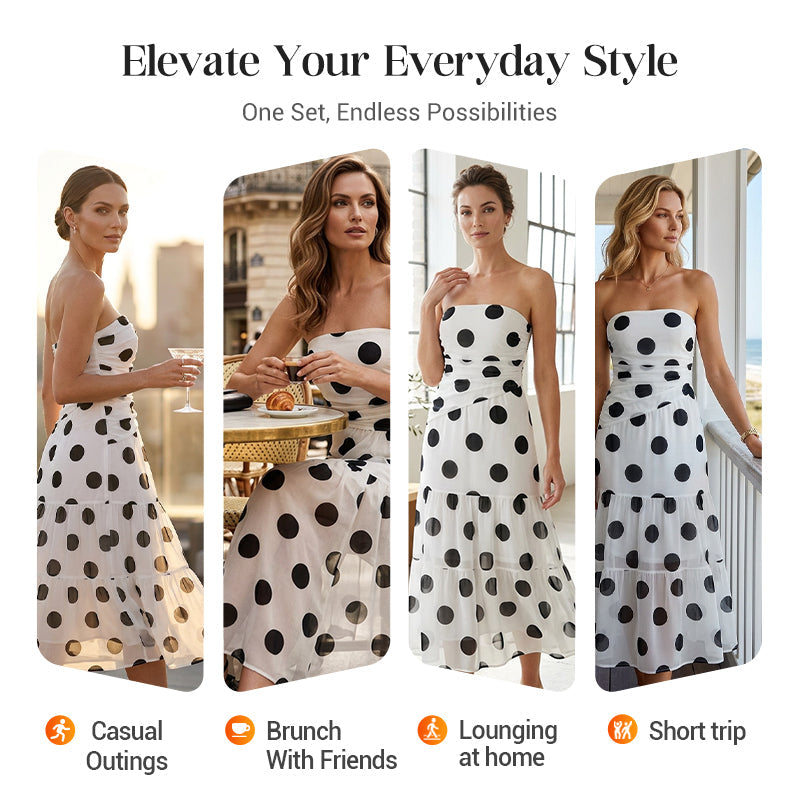 Elegant Strapless Polka Dot Tiered Dress