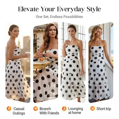 Elegant Strapless Polka Dot Tiered Dress