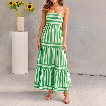 Colour-Block Striped Maxi Dress with Spaghetti Straps