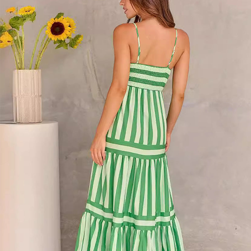 Colour-Block Striped Maxi Dress with Spaghetti Straps