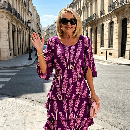 Chic Tiered Midi Dress with Floral Pattern