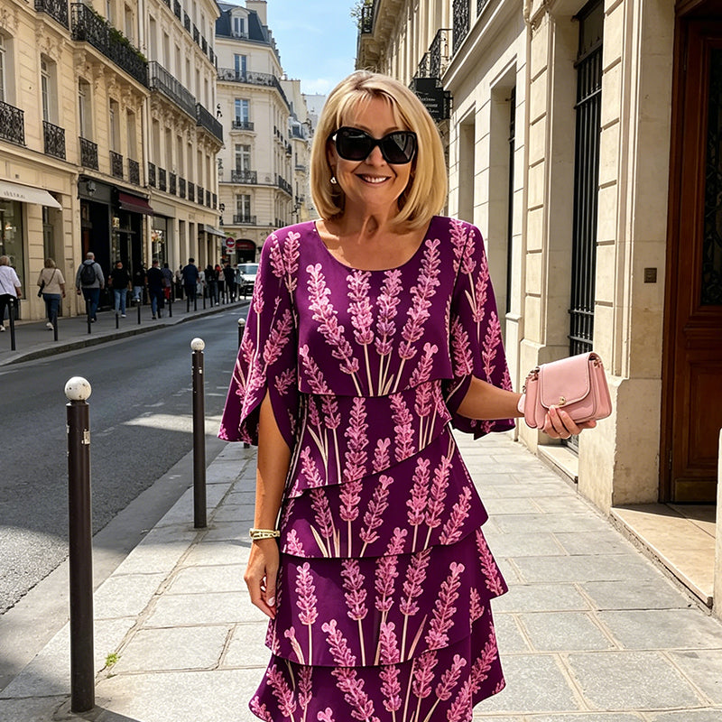 Chic Tiered Midi Dress with Floral Pattern