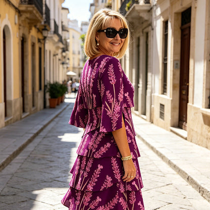 Chic Tiered Midi Dress with Floral Pattern