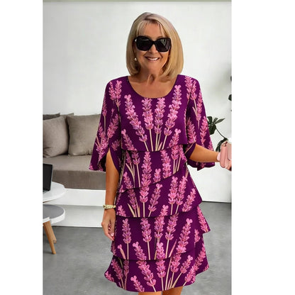 Chic Tiered Midi Dress with Floral Pattern