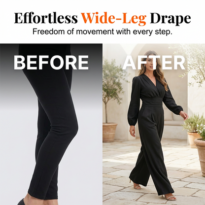 Chic Long Sleeve V-Neck Palazzo Jumpsuit