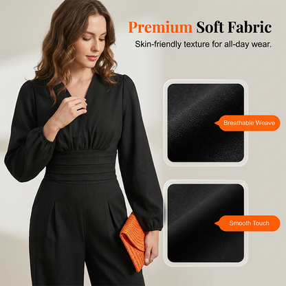 Chic Long Sleeve V-Neck Palazzo Jumpsuit