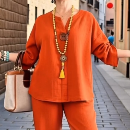 ✨👗Effortless Chic: Women's Comfortable Roll-Tab Sleeve Loungewear Set