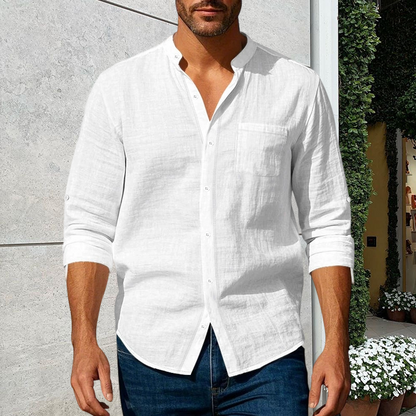 Men's Linen Long Sleeve Stand Collar Shirt