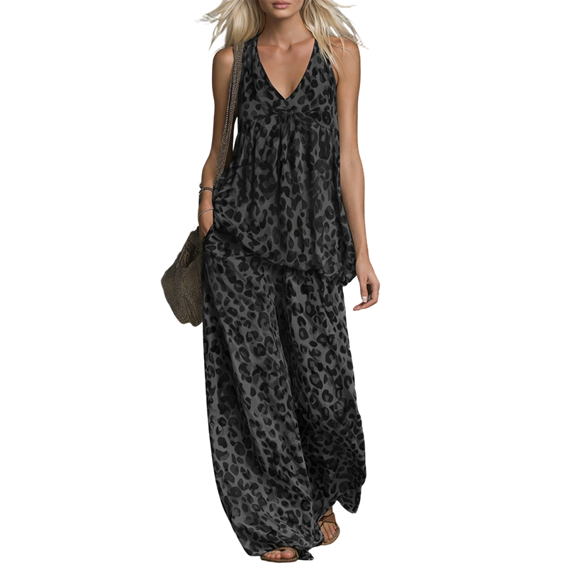 Sleeveless Halter Top and Wide-Leg Pants Set