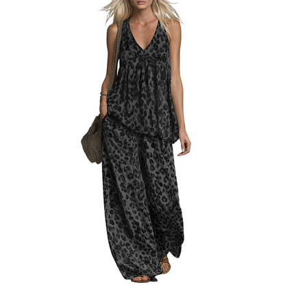 Sleeveless Halter Top and Wide-Leg Pants Set