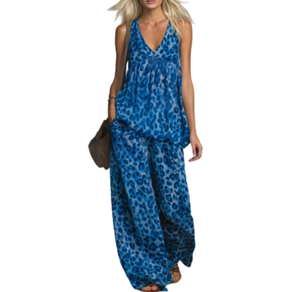 Sleeveless Halter Top and Wide-Leg Pants Set