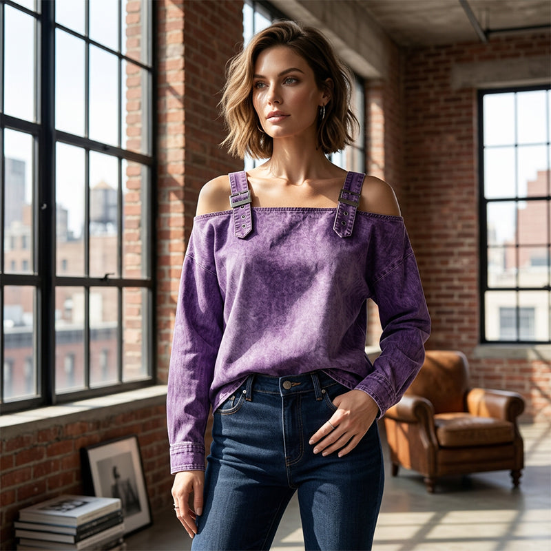 👕 LIMITED-TIME 50% OFF! ✨ Women's Denim Top – Wide Strap, Fashion, Casual ✨