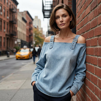 👕 LIMITED-TIME 50% OFF! ✨ Women's Denim Top – Wide Strap, Fashion, Casual ✨