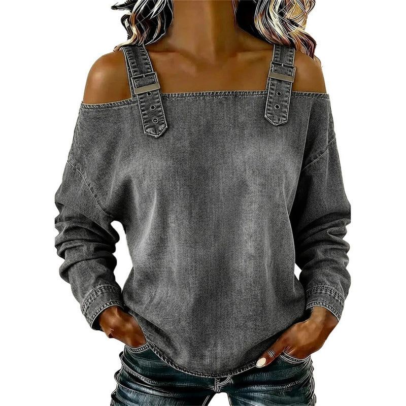 👕 LIMITED-TIME 50% OFF! ✨ Women's Denim Top – Wide Strap, Fashion, Casual ✨