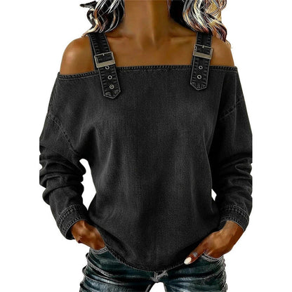 👕 LIMITED-TIME 50% OFF! ✨ Women's Denim Top – Wide Strap, Fashion, Casual ✨