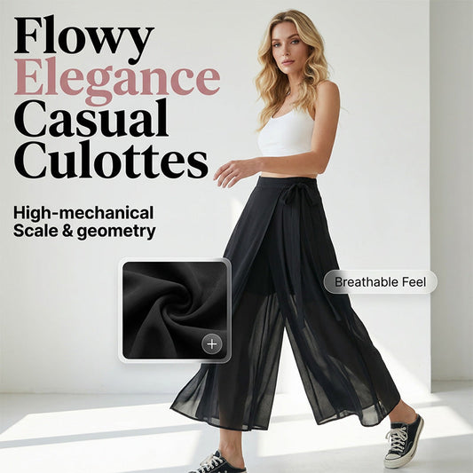 Solid Color Casual Culottes with Tie-Waist