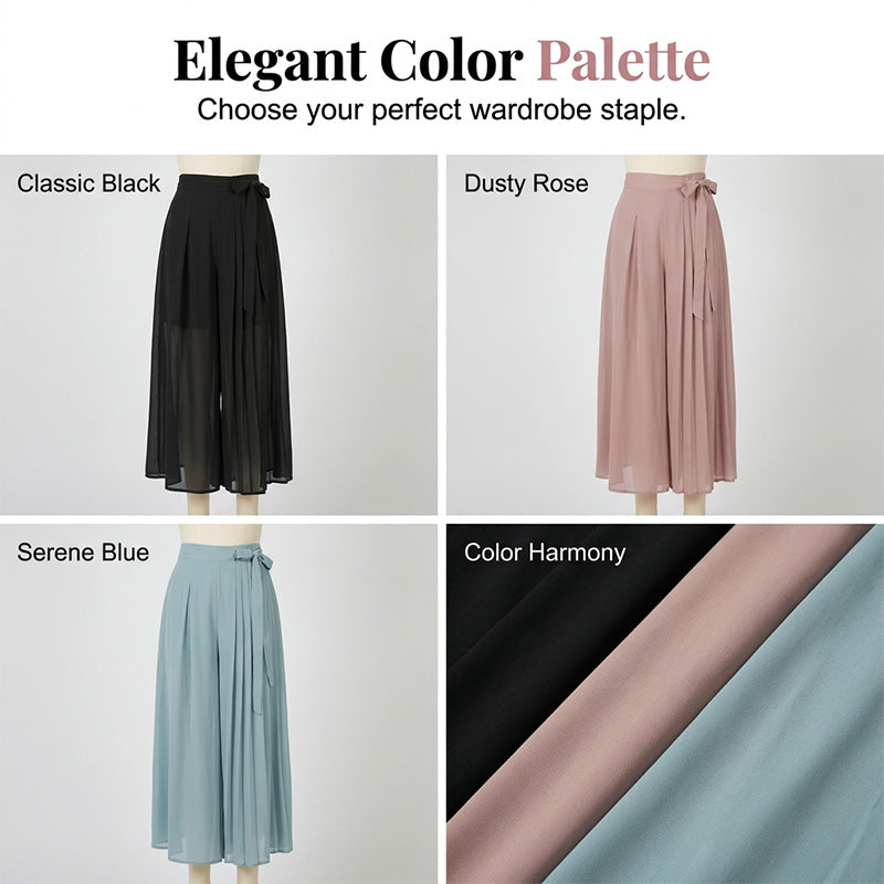 Solid Color Casual Culottes with Tie-Waist