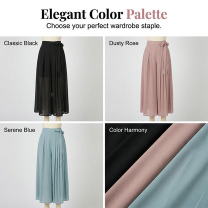 Solid Color Casual Culottes with Tie-Waist
