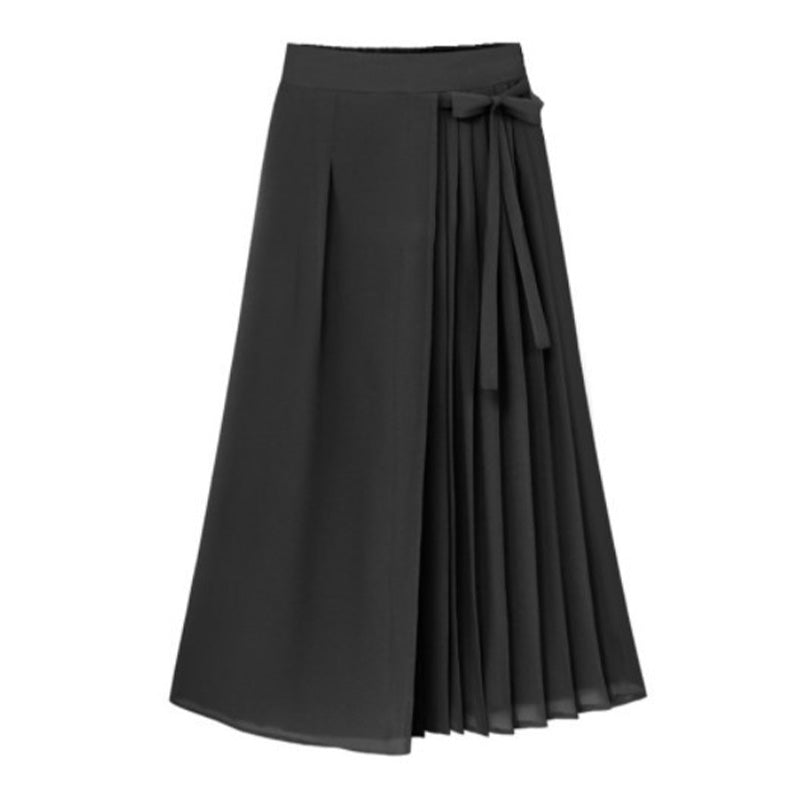 Solid Color Casual Culottes with Tie-Waist