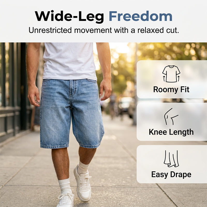 Men's Casual Wide-Leg Denim Shorts