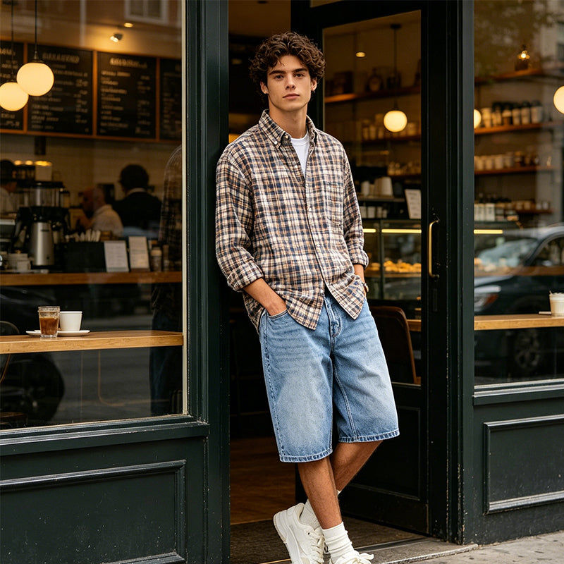 Men's Casual Wide-Leg Denim Shorts