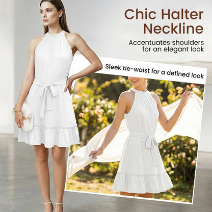Sleeveless Halter Neck Ruffle Hem Dress