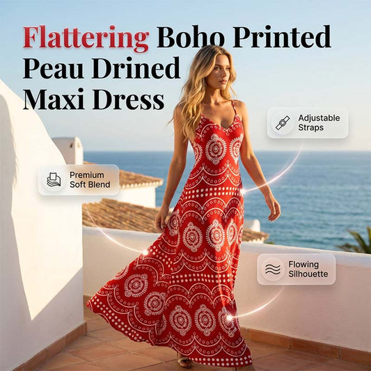 Women's Boho Printed Flowy Spaghetti Strap Maxi Dress