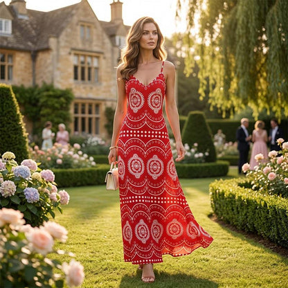 Women's Boho Printed Flowy Spaghetti Strap Maxi Dress