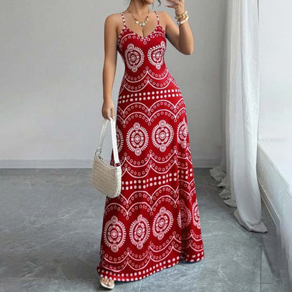 Women's Boho Printed Flowy Spaghetti Strap Maxi Dress