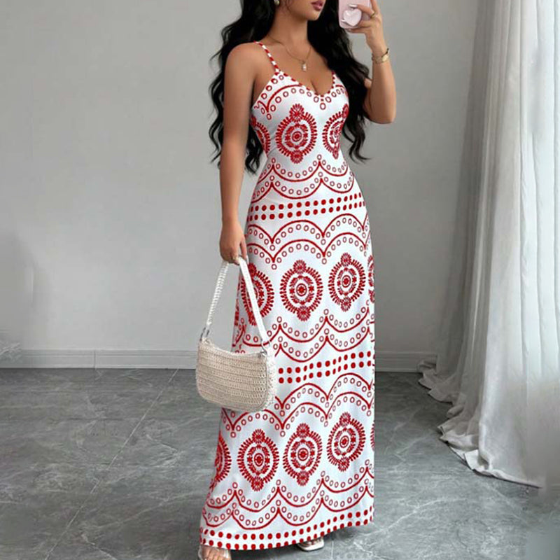 Women's Boho Printed Flowy Spaghetti Strap Maxi Dress
