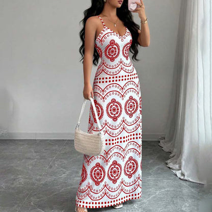 Women's Boho Printed Flowy Spaghetti Strap Maxi Dress