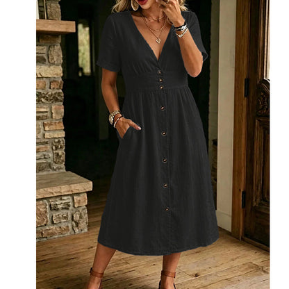 Women's Summer V-Neck Button-Down Dress