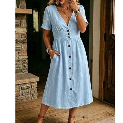 Women's Summer V-Neck Button-Down Dress