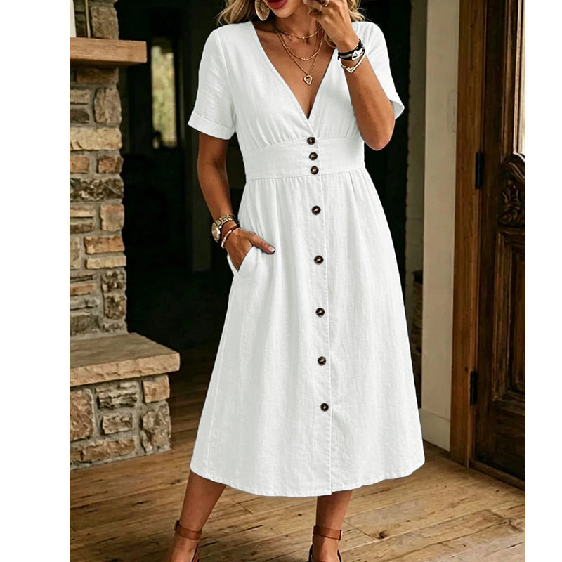 Women's Summer V-Neck Button-Down Dress