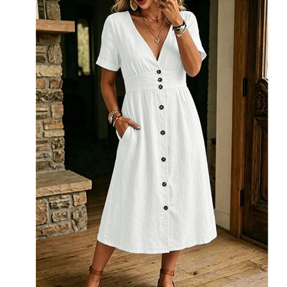 Women's Summer V-Neck Button-Down Dress