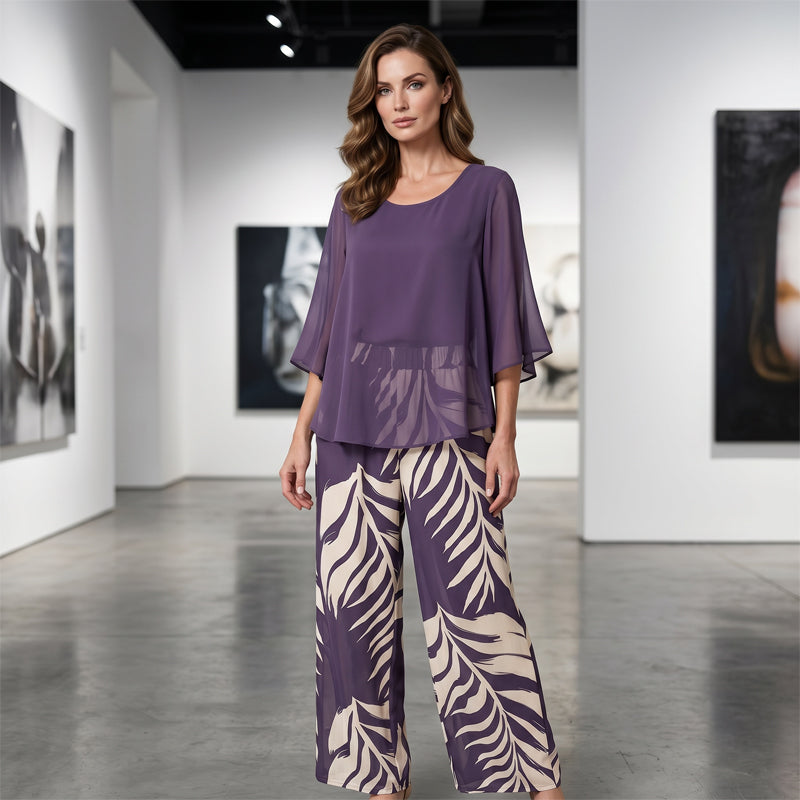📢📢49% OFF !! ⏰Wemon's Elegant Flowy Top & Printed Pants Set