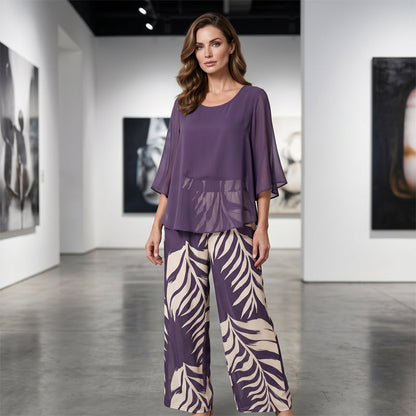 📢📢49% OFF !! ⏰Wemon's Elegant Flowy Top & Printed Pants Set