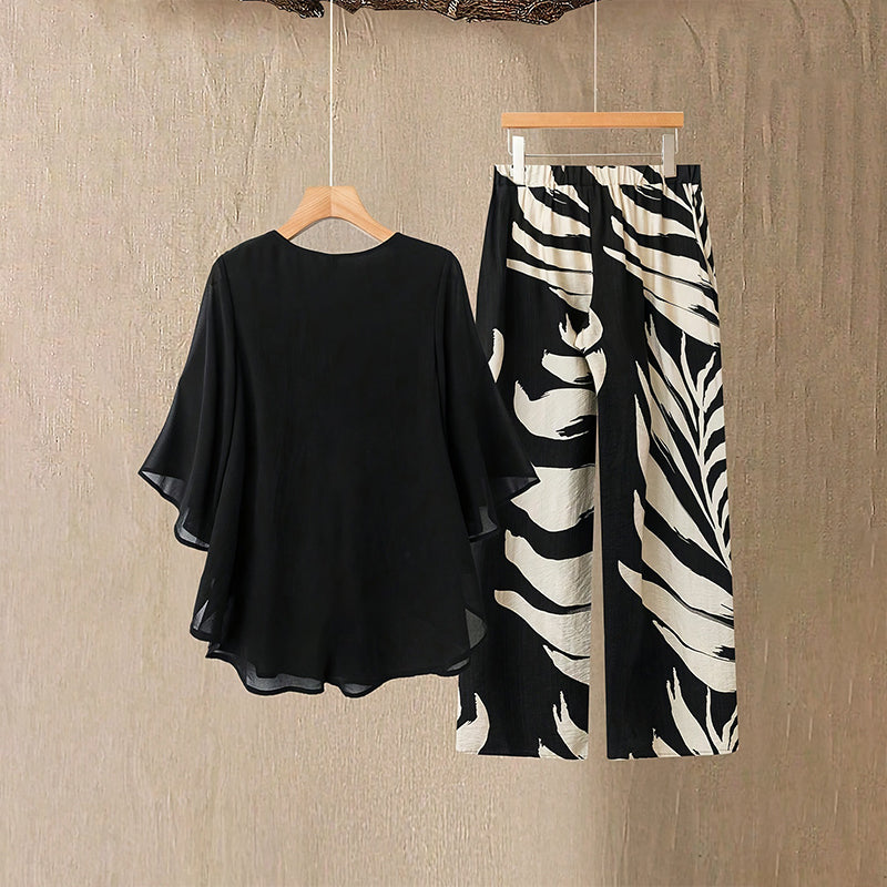 📢📢49% OFF !! ⏰Wemon's Elegant Flowy Top & Printed Pants Set