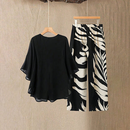 📢📢49% OFF !! ⏰Wemon's Elegant Flowy Top & Printed Pants Set