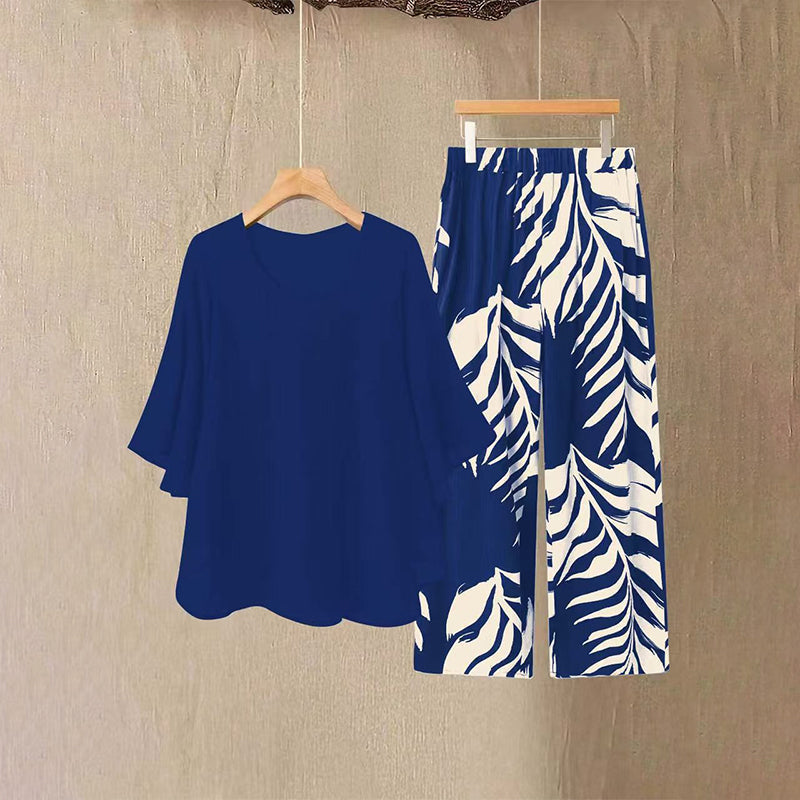 📢📢49% OFF !! ⏰Wemon's Elegant Flowy Top & Printed Pants Set