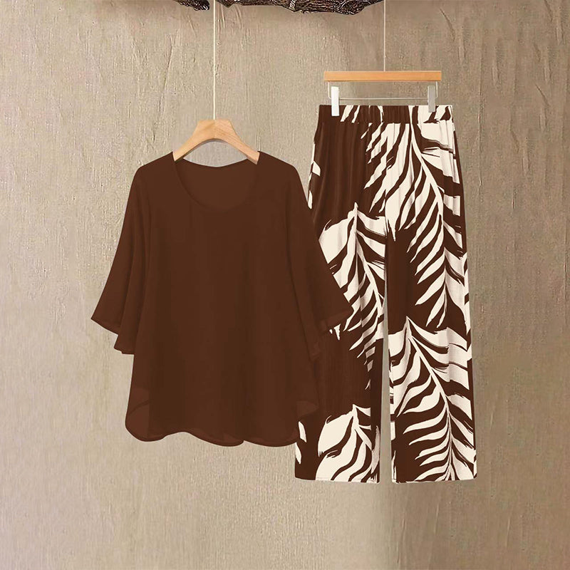 📢📢49% OFF !! ⏰Wemon's Elegant Flowy Top & Printed Pants Set