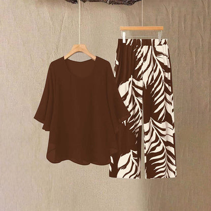 📢📢49% OFF !! ⏰Wemon's Elegant Flowy Top & Printed Pants Set