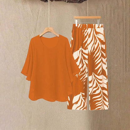📢📢49% OFF !! ⏰Wemon's Elegant Flowy Top & Printed Pants Set