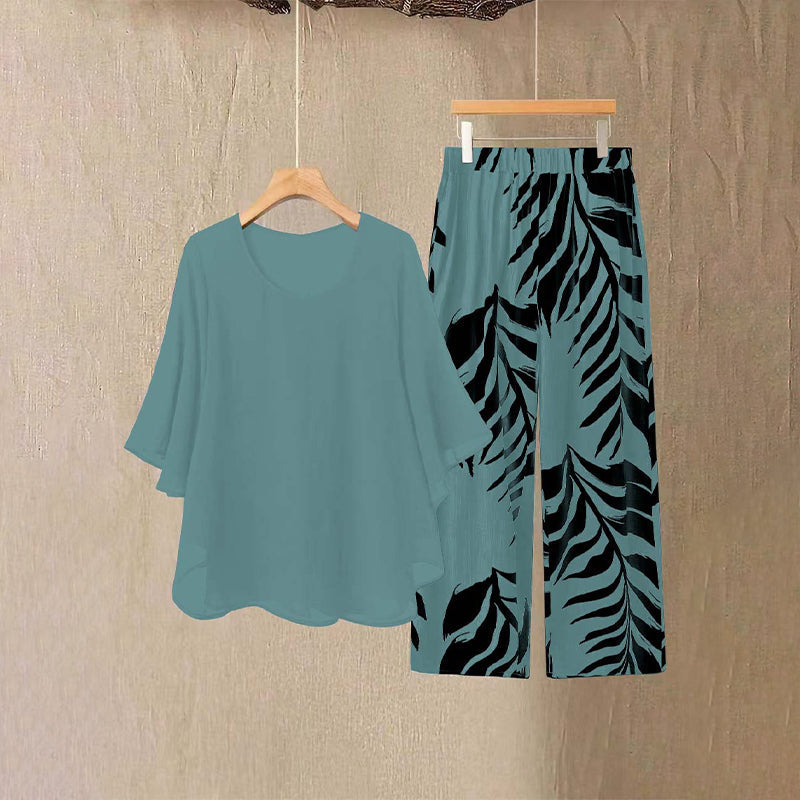 📢📢49% OFF !! ⏰Wemon's Elegant Flowy Top & Printed Pants Set