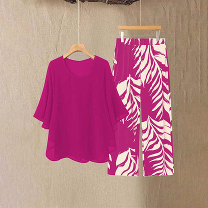 📢📢49% OFF !! ⏰Wemon's Elegant Flowy Top & Printed Pants Set